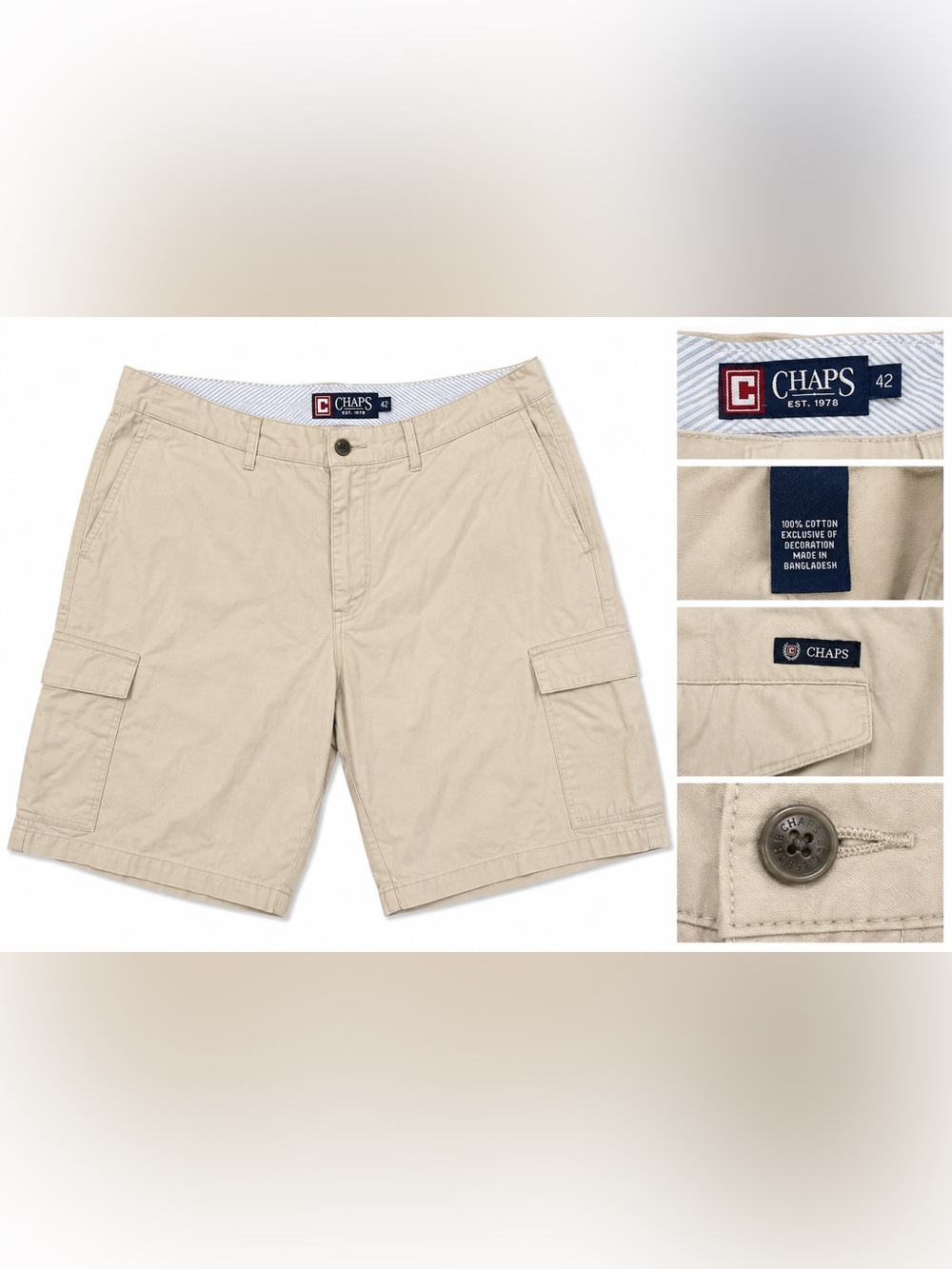 Chaps Men's Beige Khaki Cargo Shorts